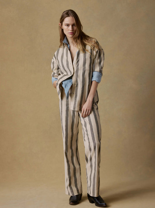 Cotton Linen Relaxed Shirt - Pine Bay Stripe