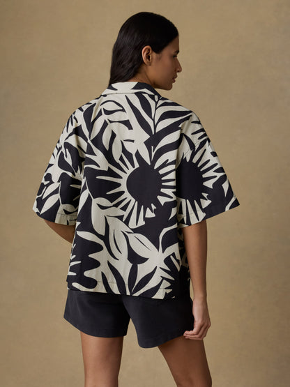Coastal Poplin Relaxed Camp Shirt - Garden Sonata