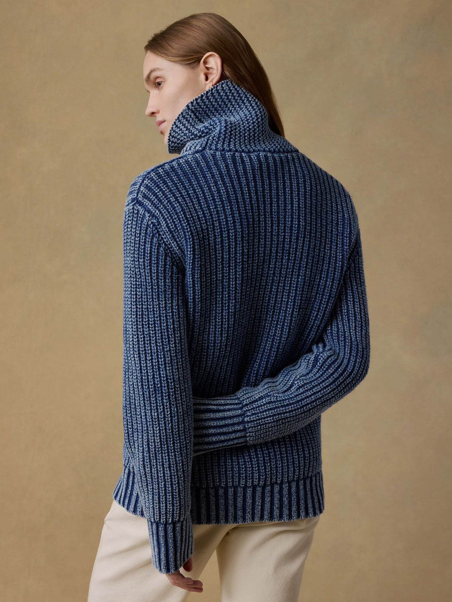 Sunwashed Cotton Oversized Turtleneck Sweater - Windcliff Indigo Wash
