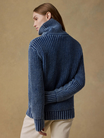 Sunwashed Cotton Oversized Turtleneck Sweater - Windcliff Indigo Wash