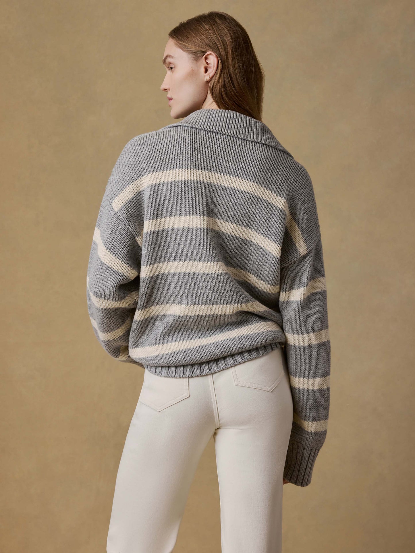 Sunwashed Cotton Polo Sweater - Grey Heather Stripe