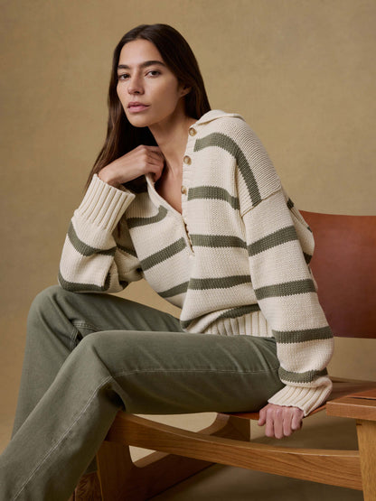 Sunwashed Cotton Polo Sweater - Antique Stripe