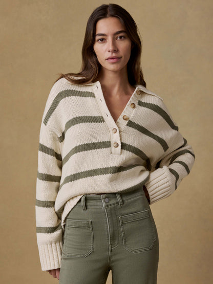 Sunwashed Cotton Polo Sweater - Antique Stripe