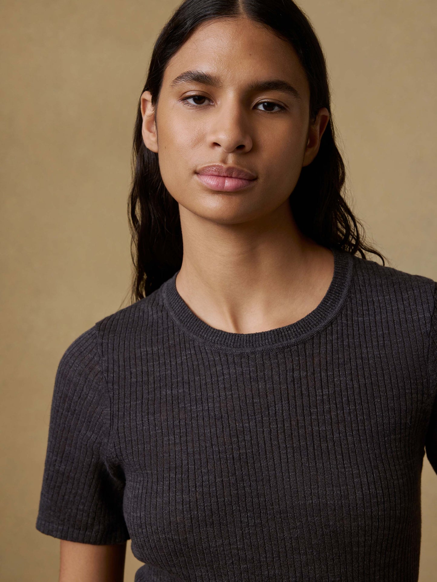 Miramar Linen Mini Rib Tee - Washed Black