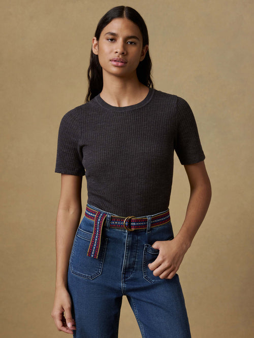 Miramar Linen Mini Rib Tee - Washed Black