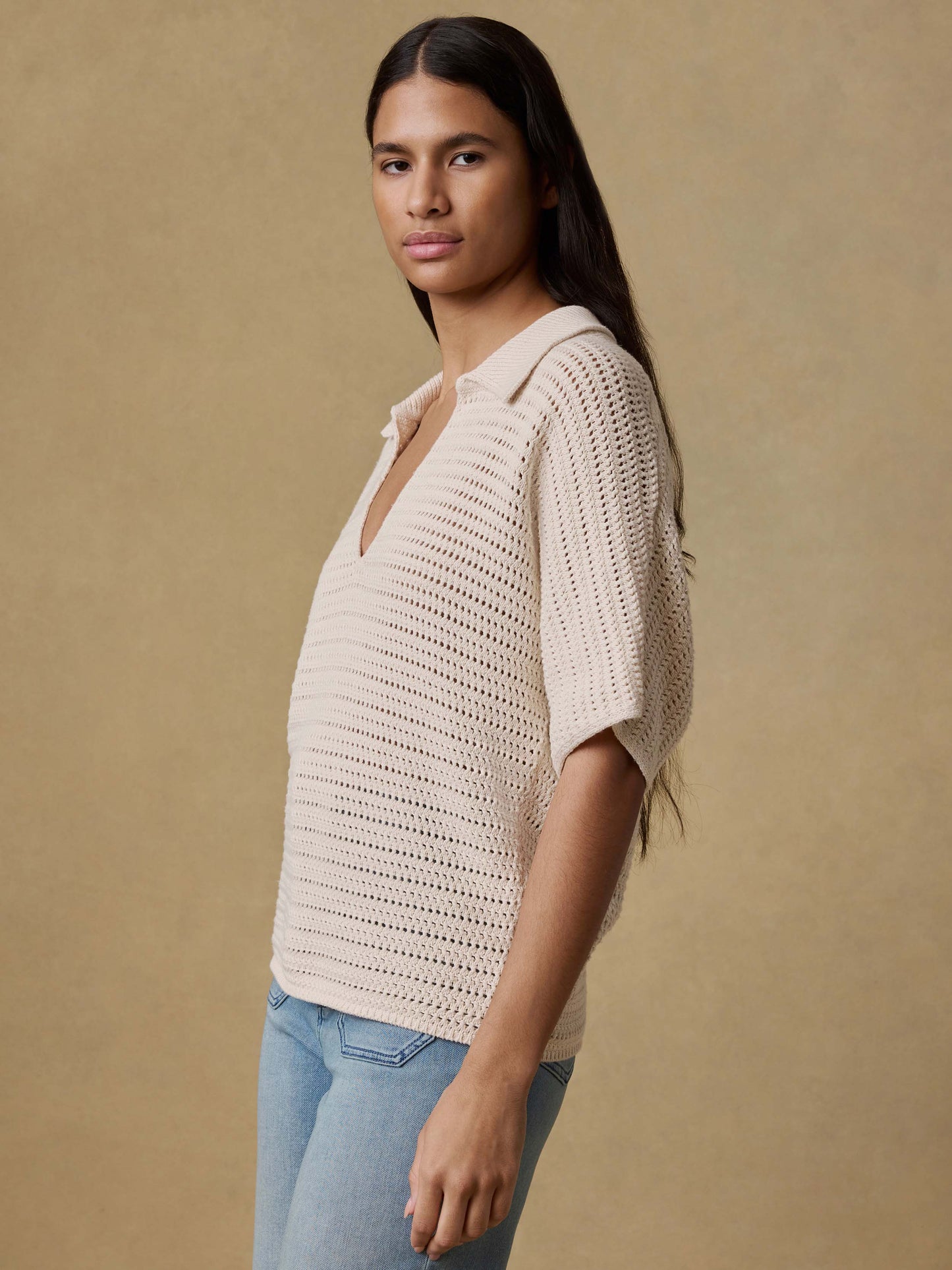 Seacoast Crochet Polo - Cream