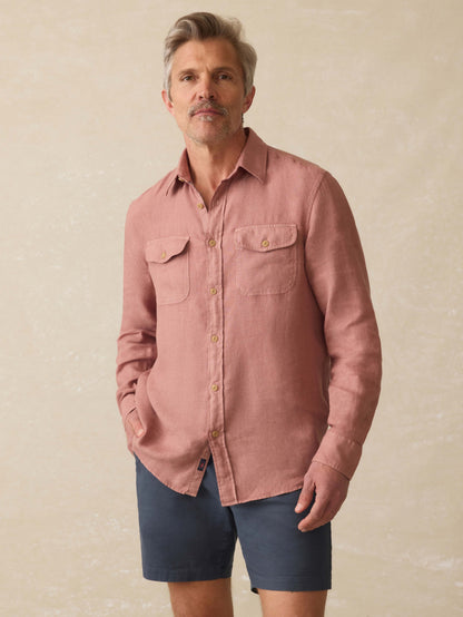 Irish Linen Safari Shirt - Cedar Rose