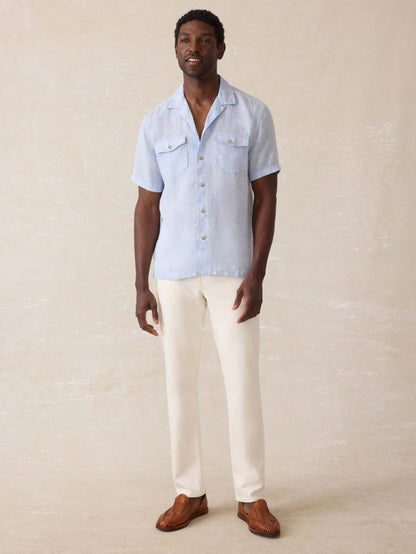 Short-Sleeve Reserve Basque Camp Shirt - Light Blue Melange