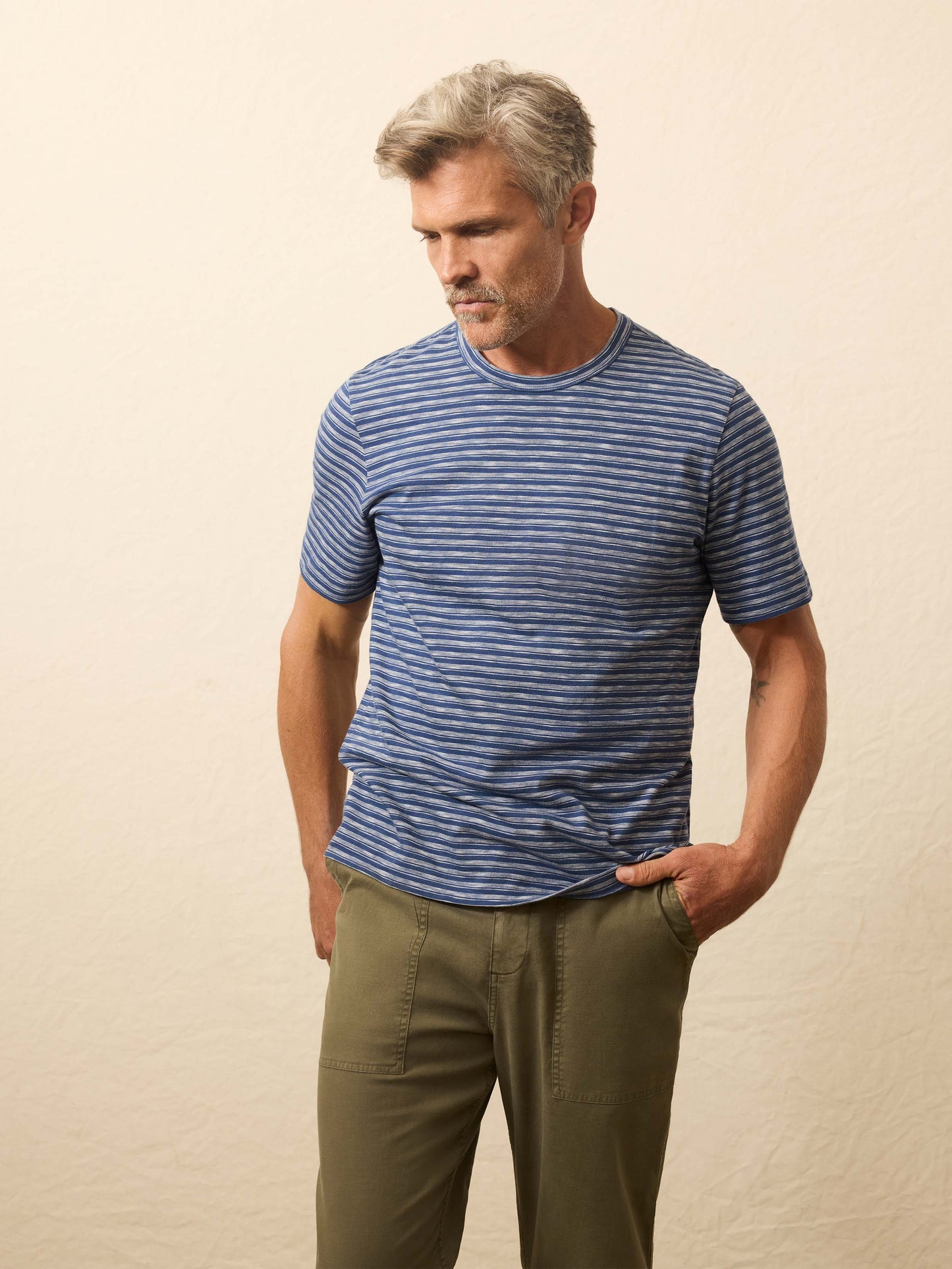 Sunwashed Regenerative Tee - River Rapids Stripe