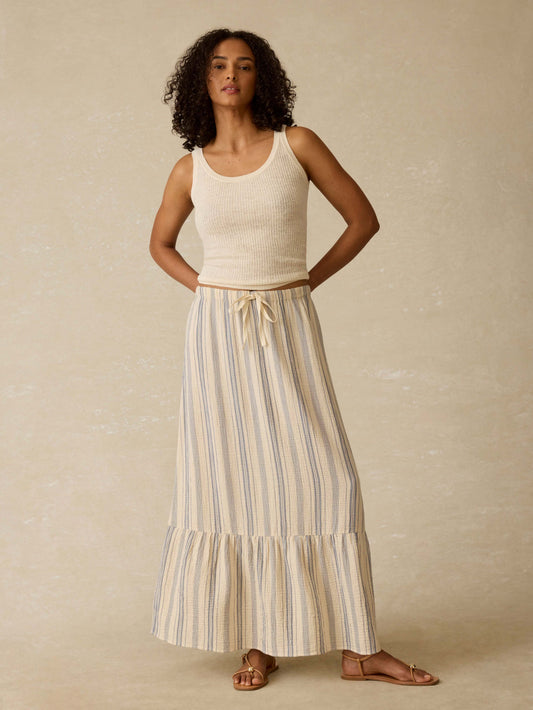 Dune Cotton Gauze Rees Skirt - Aqua Sea Stripe