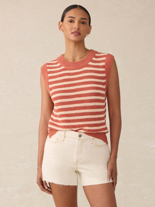 Miramar Linen Sweater Tank - Sandstone Stripe