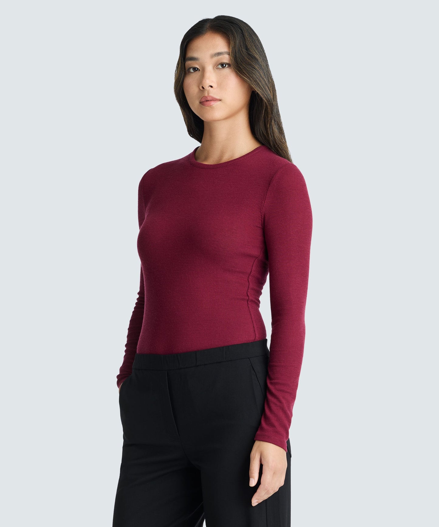 Women's Rib Fitted Long Sleeve Crew