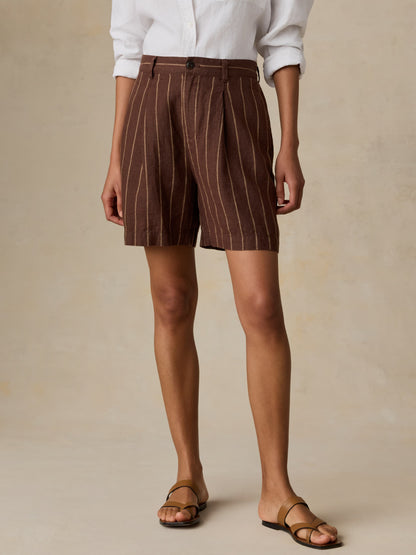 Sun Strider Linen Pleated Short - Harbor Line Stripe