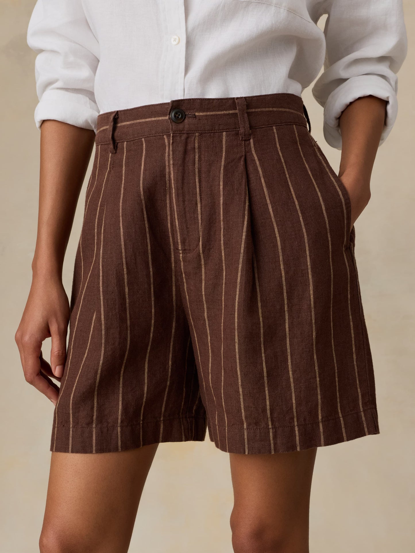 Sun Strider Linen Pleated Short - Harbor Line Stripe