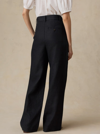 Sun Strider Linen Pleated Pant - Black