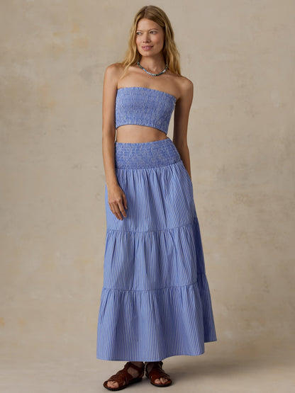 Coastal Poplin Maxi Skirt - Deepwater Stripe