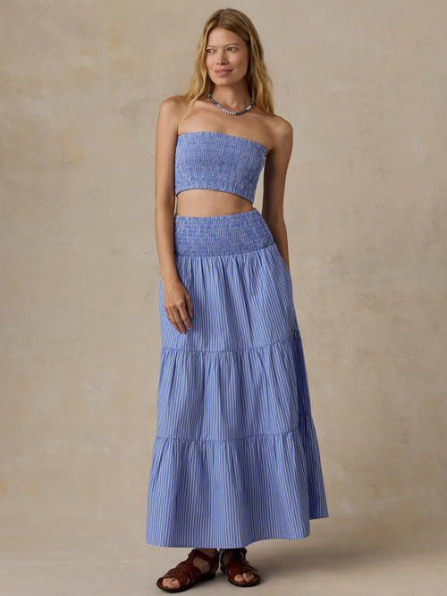 Coastal Poplin Maxi Skirt - Deepwater Stripe