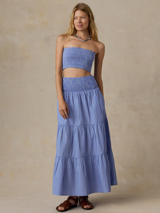 Coastal Poplin Maxi Skirt - Deepwater Stripe