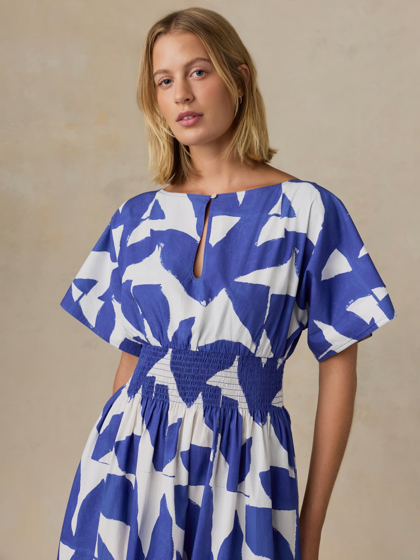 Coastal Poplin Elia Smocked Dress - Summer Leaf