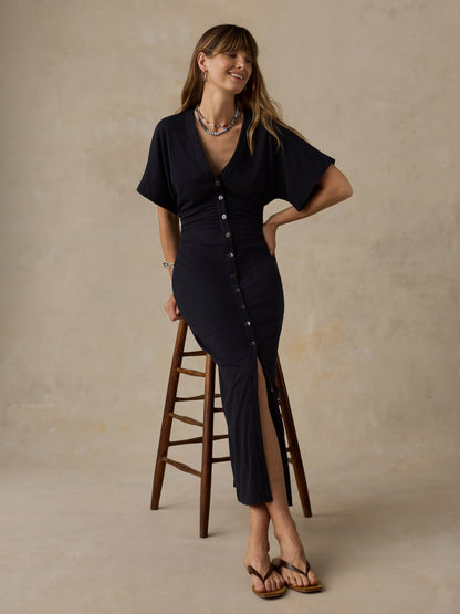 Cotton Hemp Maxi Dress - Black