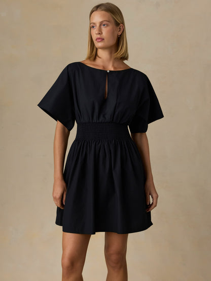 Coastal Poplin Elia Mini Smocked Dress - Black