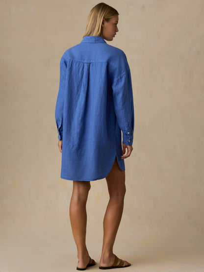Laguna Linen Kova Shirtdress - Paradise Blue