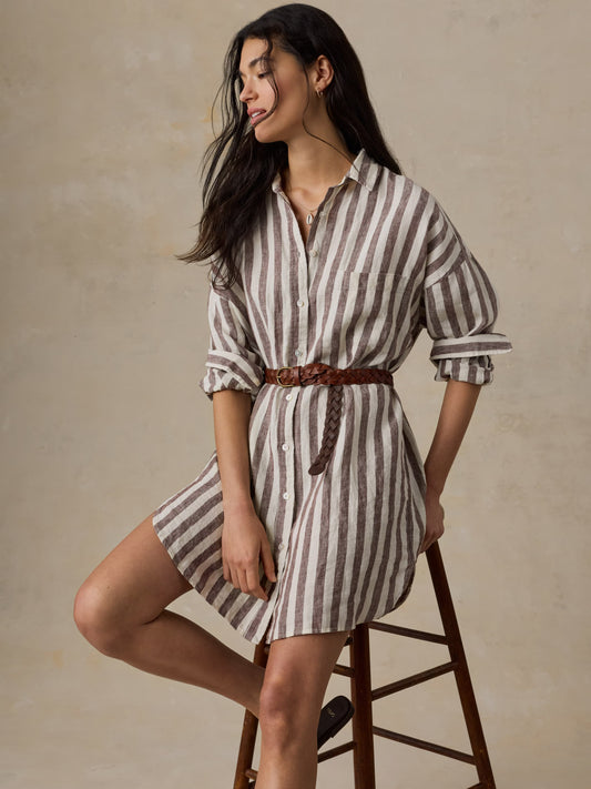 Laguna Linen Kova Shirtdress - Sandy Horizon Stripe