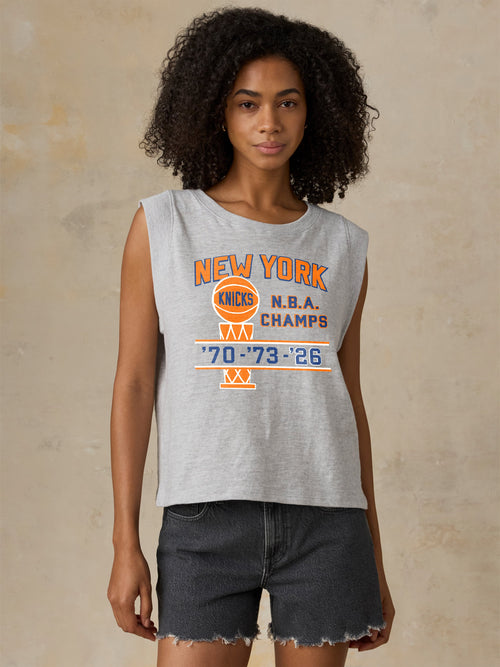 NY Knicks Sunwashed Organic Muscle Tank - Light Grey Heather
