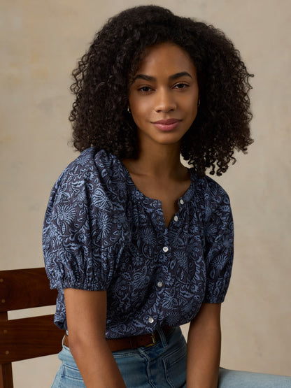 Voile Lettie Top - Blue Moon Petals