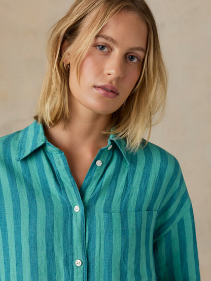 Laguna Linen Relaxed Shirt - Tropic Glow Stripe