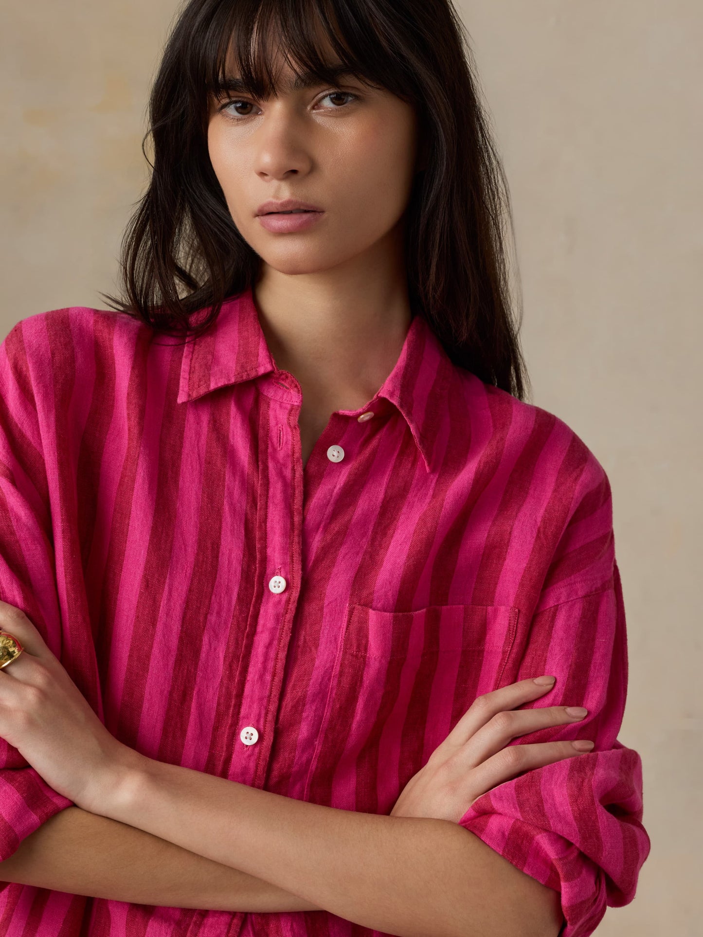 Laguna Linen Relaxed Shirt - Sunset Pop Stripe