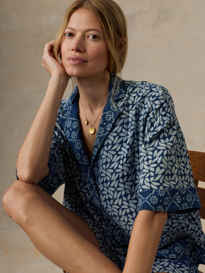 Dune Cotton Gauze Relaxed Camp Shirt - Indigo Blossom