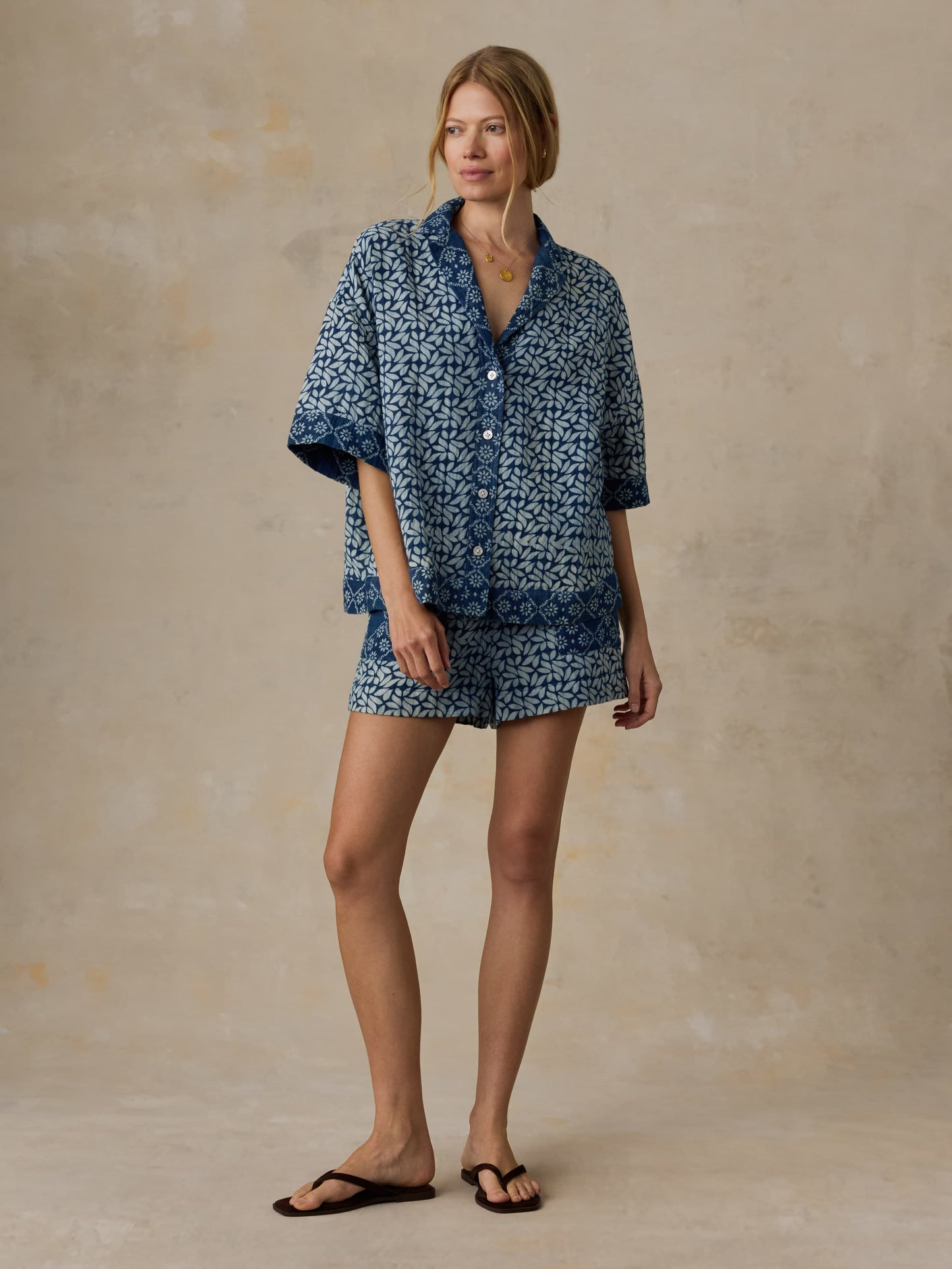 Dune Cotton Gauze Relaxed Camp Shirt - Indigo Blossom