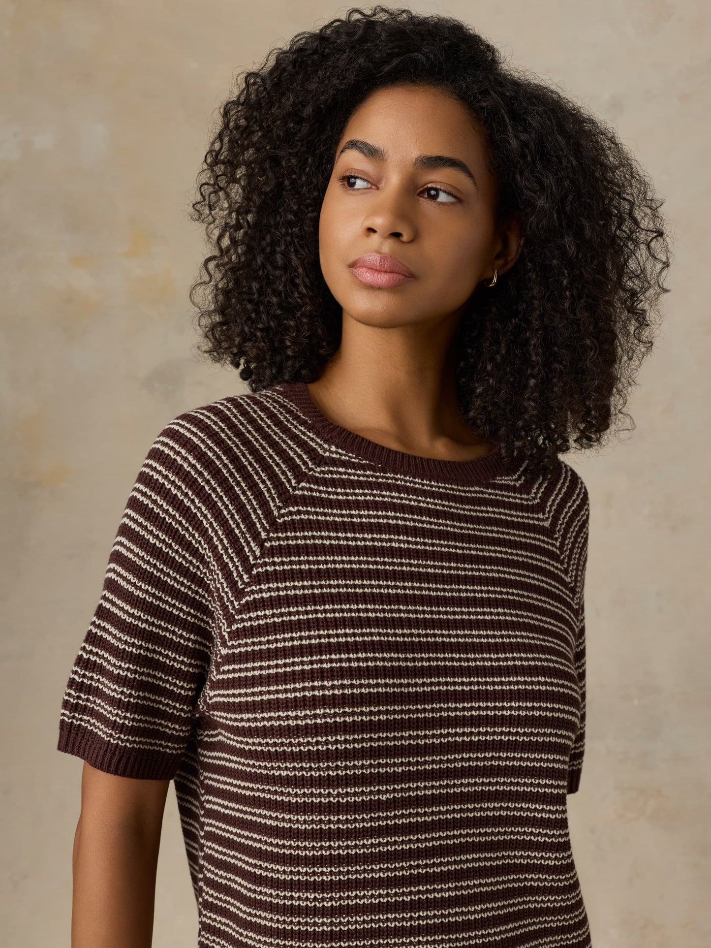 Miramar Linen Tee - Mocha Stripe