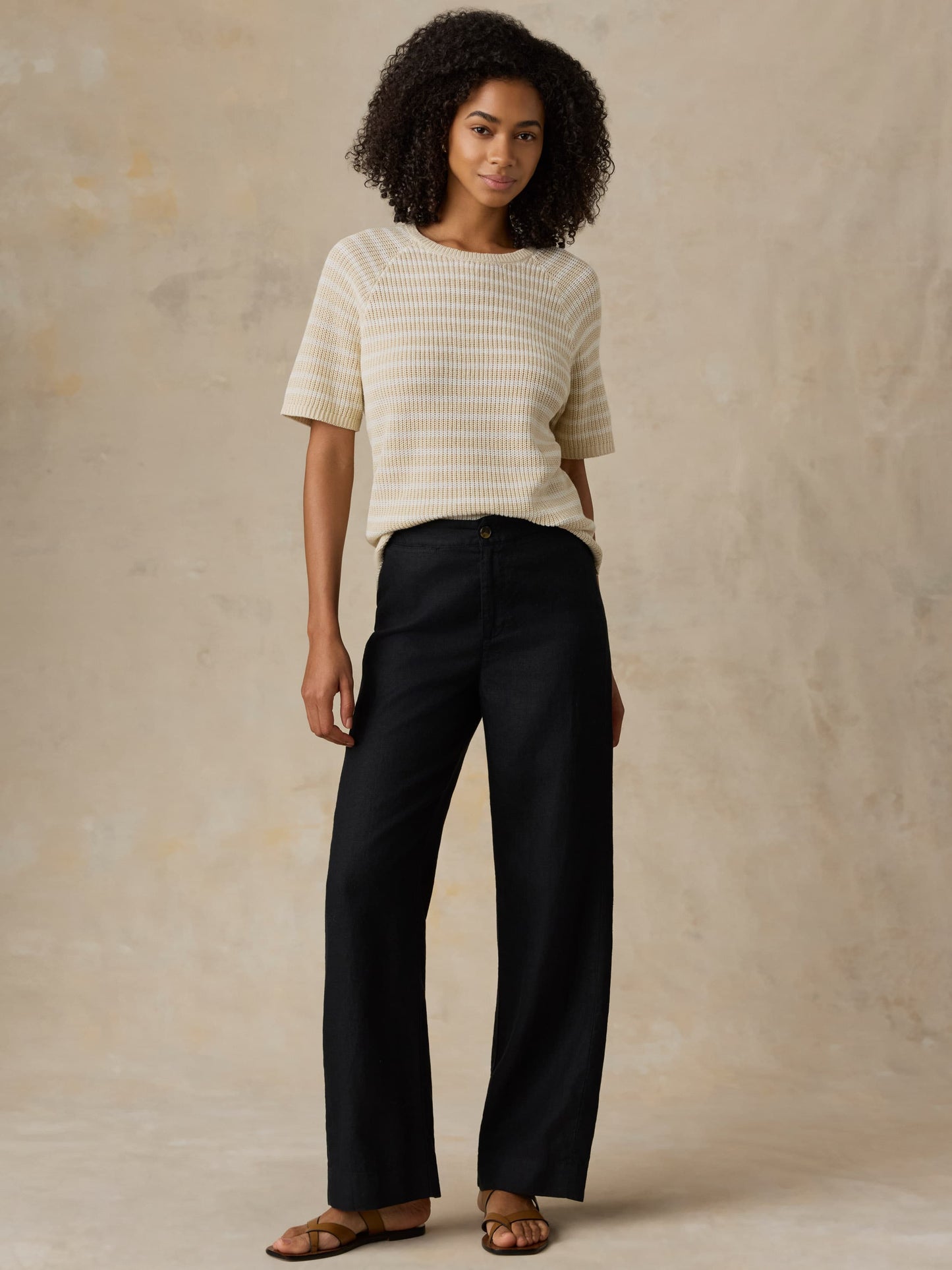 Miramar Linen Tee - Sand Lines