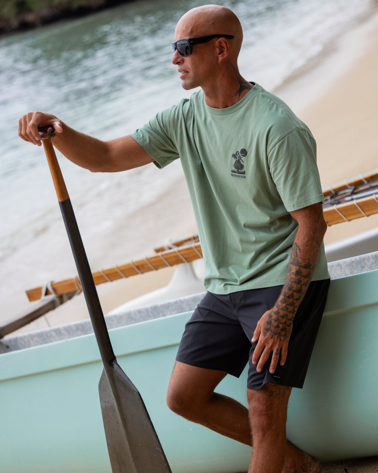 Waterman Lei'd Back Short Sleeve Cotton T-Shirt - Lily Pad