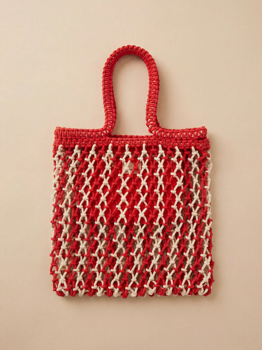 Sunwashed Macrame Tote - Poppy Red
