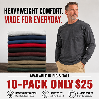🔥 Men’s Heavyweight Cotton Pocket Tee – Relaxed Fit, Big & Tall Sizes