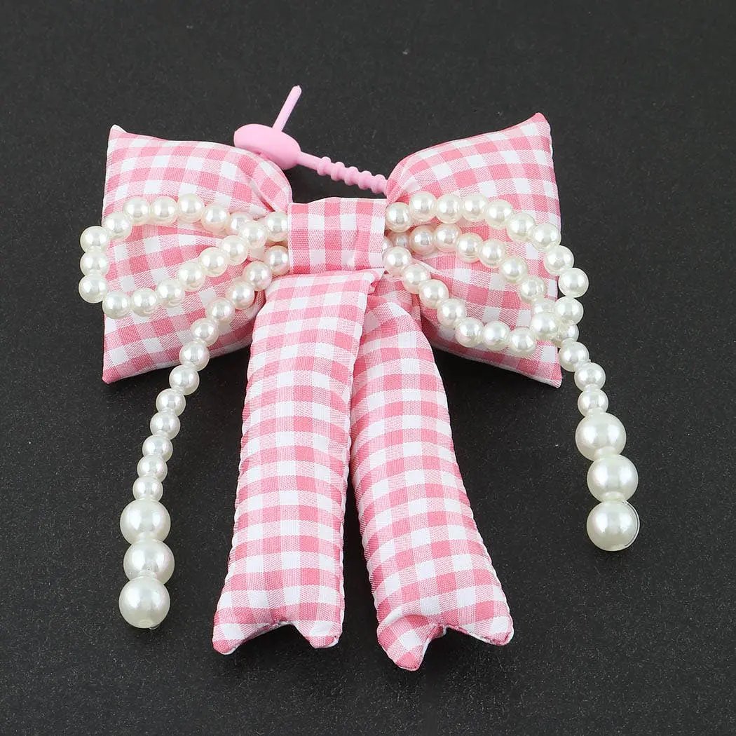 Pearled Plaid Ribbon Bag Charm