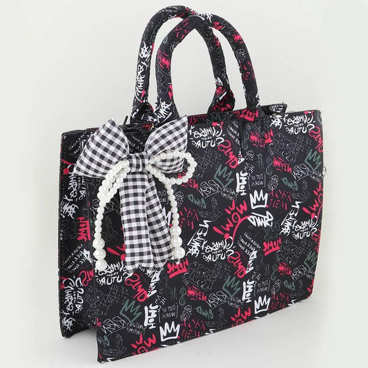 Pearled Plaid Ribbon Bag Charm