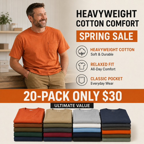 🔥 Men’s Heavyweight Cotton Pocket Tee – Relaxed Fit, Big & Tall Sizes