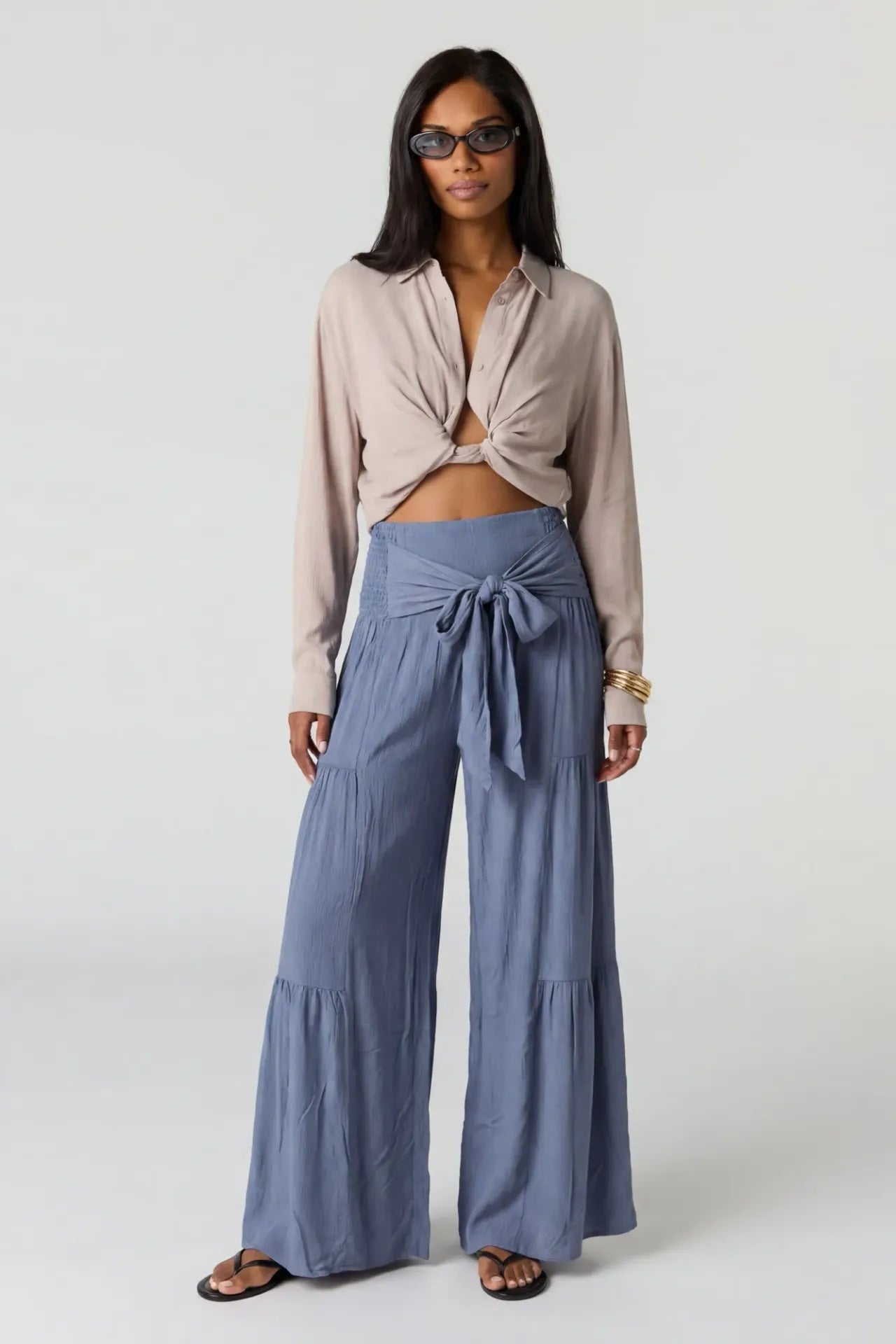 Tie Waist Tiered Palazzo Pant