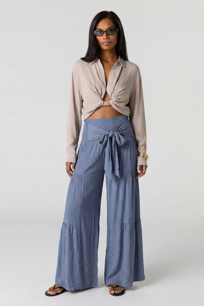Tie Waist Tiered Palazzo Pant