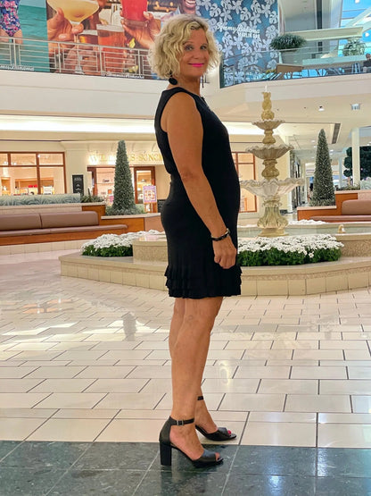 SIERRA BLACK SHIFT RUFFLE DRESS