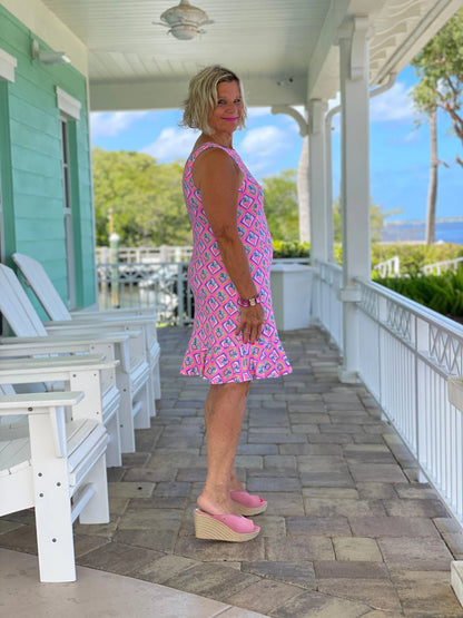 PALM TREE SIESTA HALTER RUFFLE DRESS