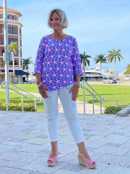 PINK STARFISH BEACH ASYMMETRIC TOP