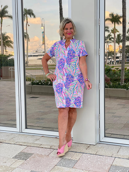 PINK PINEAPPLE SHORT SLEEVE DRESS