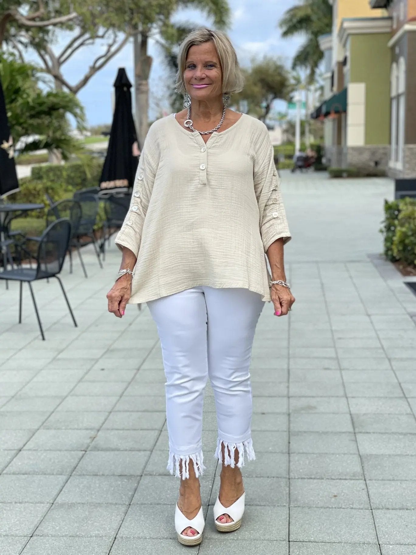 STONE WAFFLE 3 BUTTON TOP