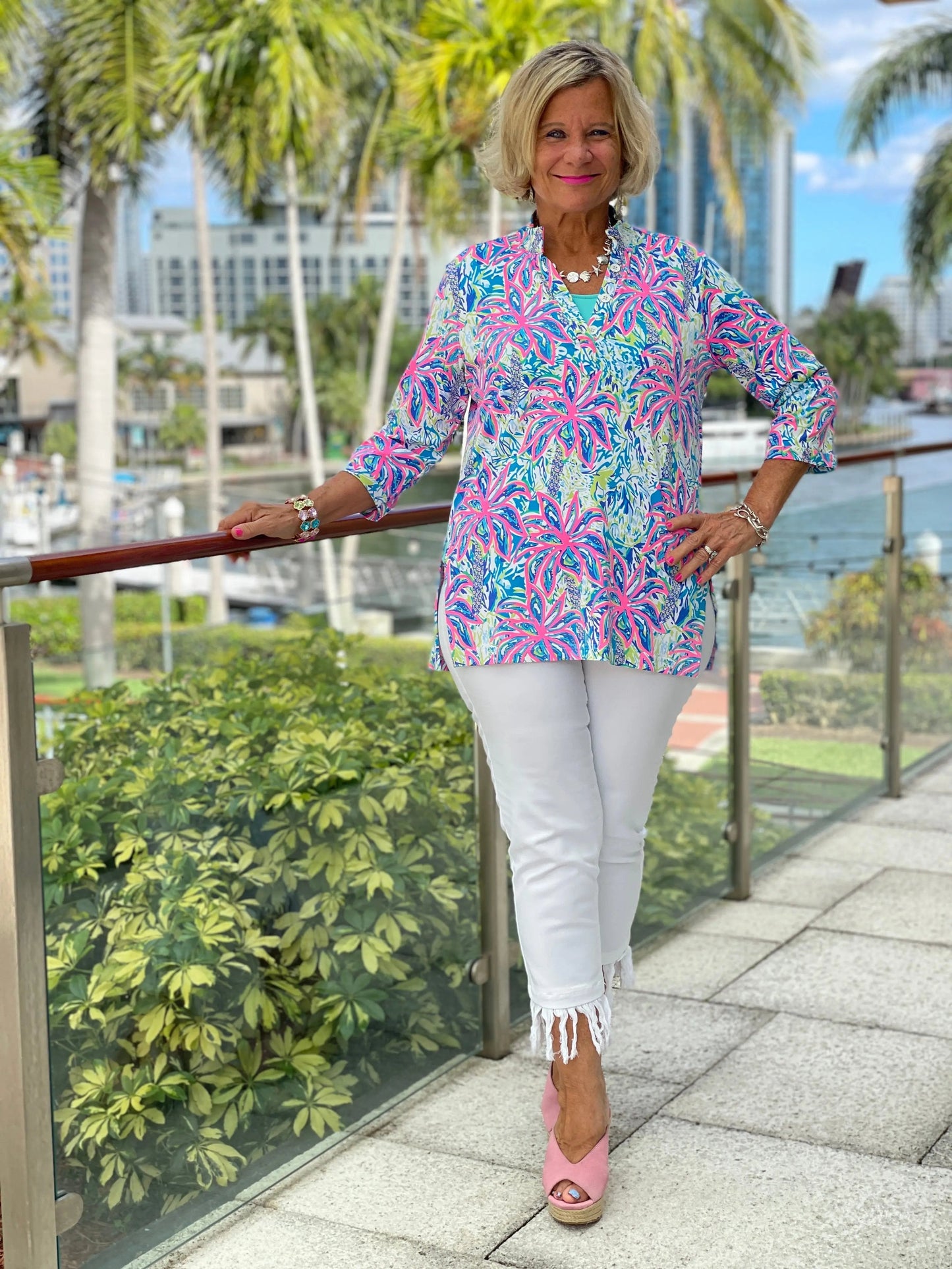 PINK PALM TREE BEACH TUNIC