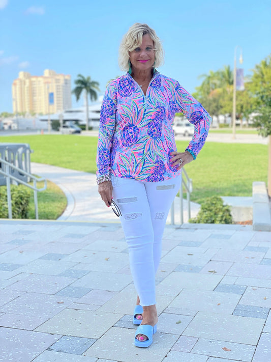 PINK PINEAPPLE DREAM ZIPPER TOP